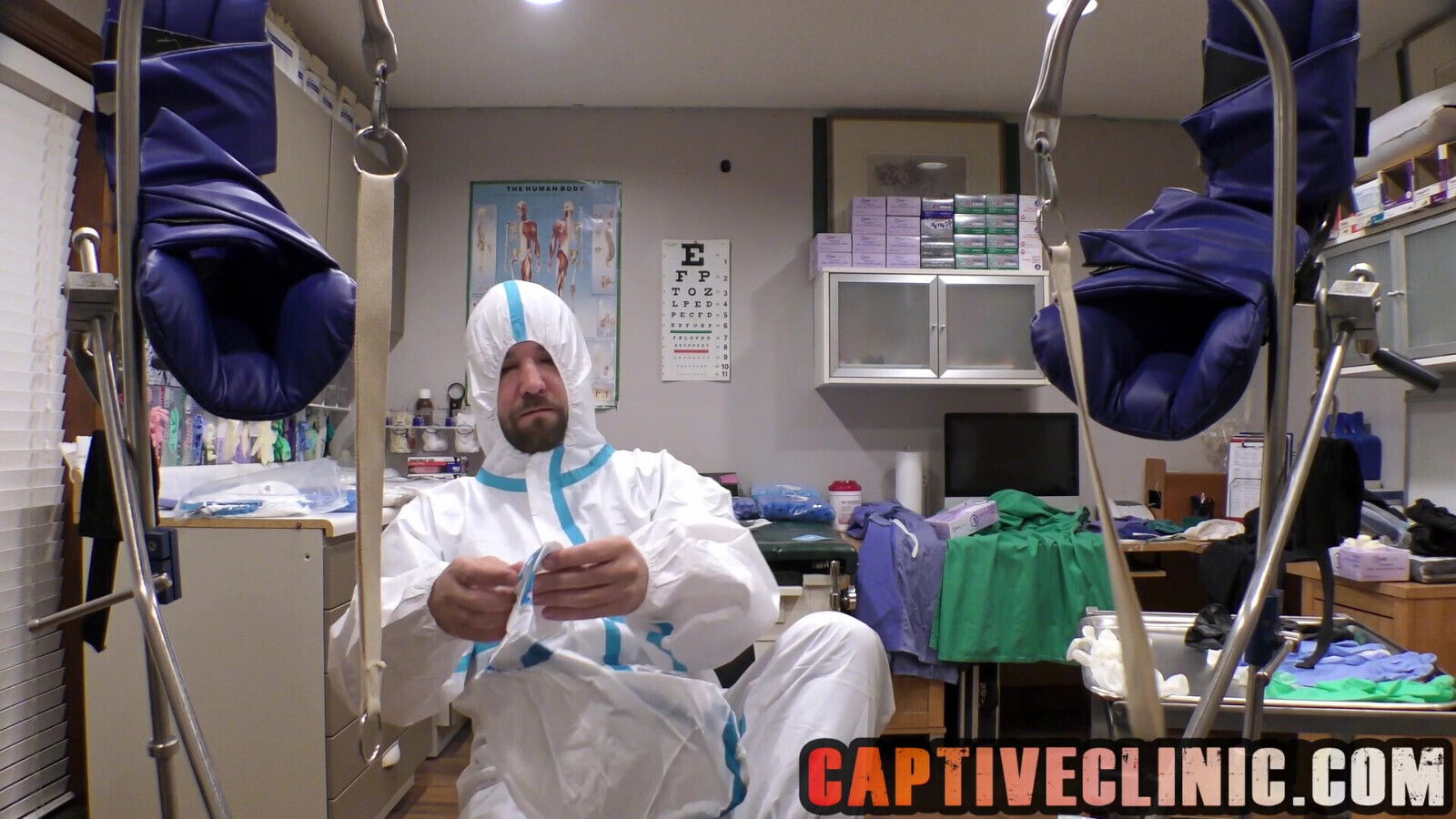 Uniform Testing Blue Striped White Coveralls, Face Coverings, Assorted Gloves