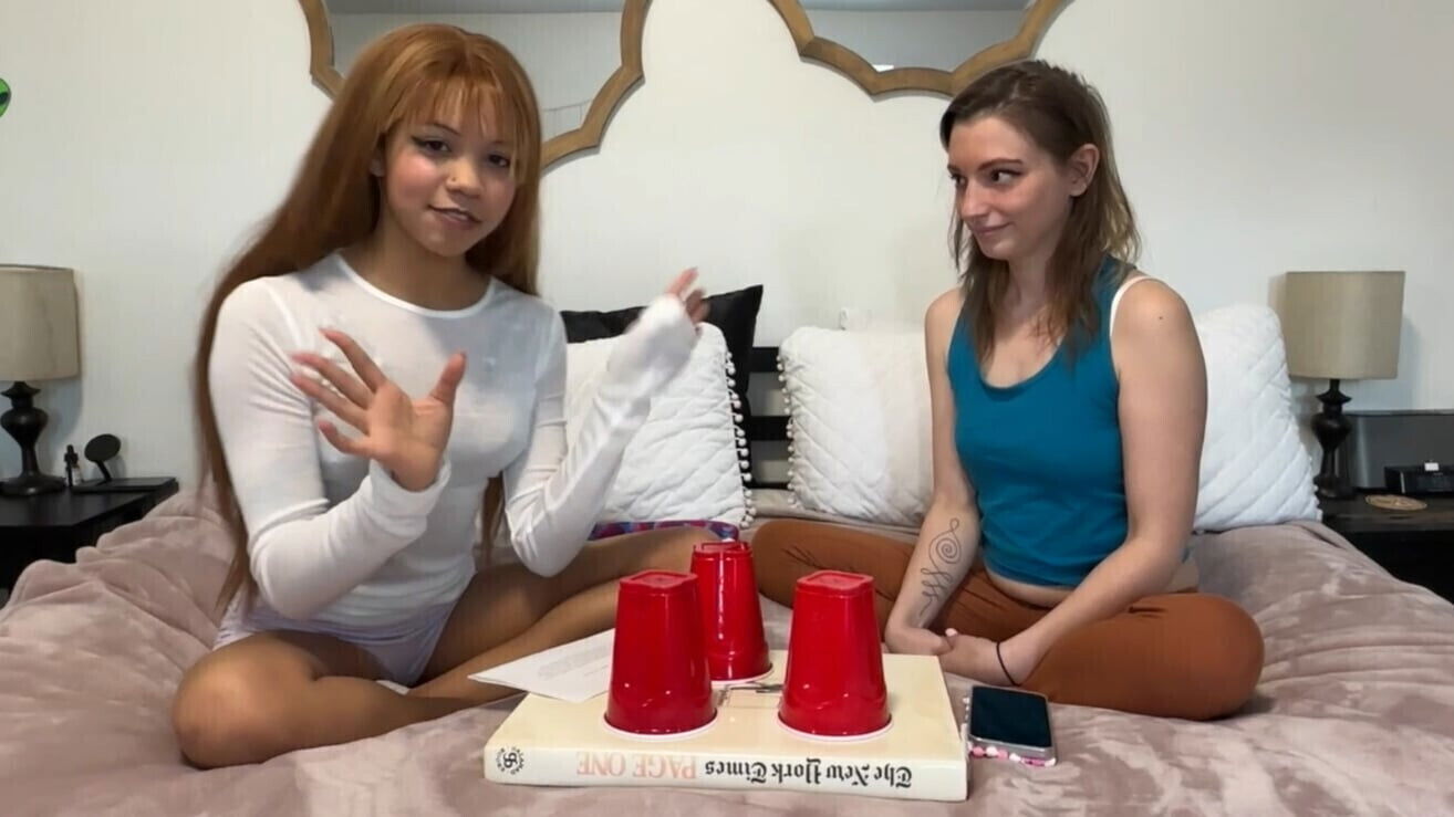 Teen couple plays Find Ball strip game