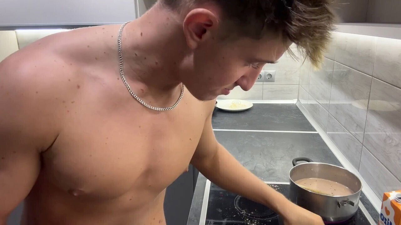 Cooking, blondie, handsome