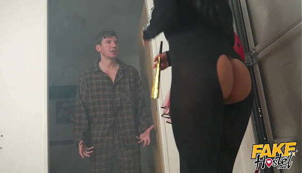 Fake Hostel noisy party girls TREAT guest Threesome