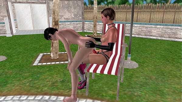 Animated Cute Lesbian girl riding strapon dick