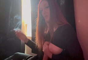 Italian Long Hair Artemisia Love Dildo Handjob while Smoking cigarette