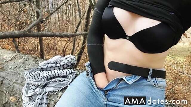 Solo female masturbates outdoors near road