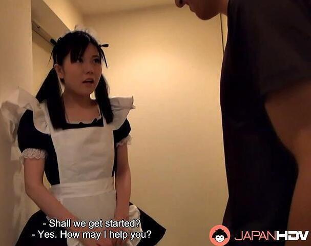 Araki wearing panties while cleaning clients home