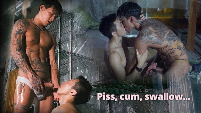 Swallowing Asian jock pee, Tyler cruising abandoned building