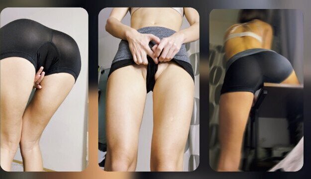 Cute Skinny CAMELTOE Girl trying TABLE MASTURBATION pussy