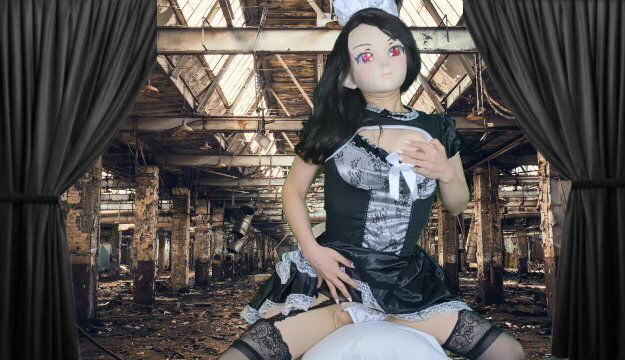 HENTAI Aibu。廃墟。メイド。枕でオナニー。