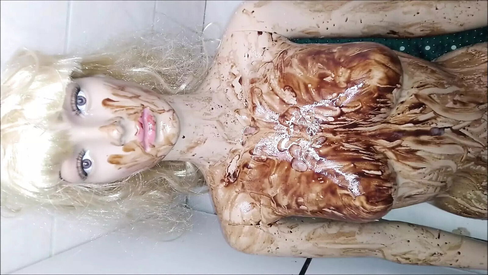 covered chocolate, fuck doll holes before getting cumshot