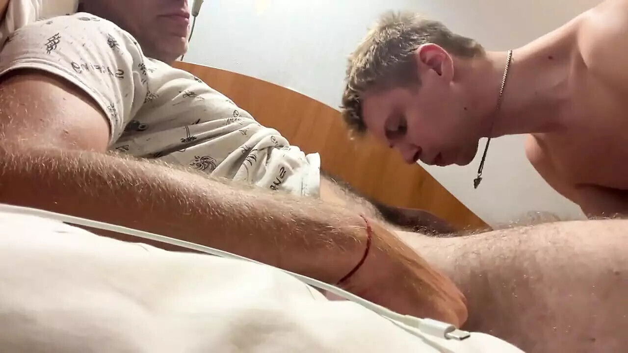 Suck Each Other with Dad and Cum in Mouth in Hotel