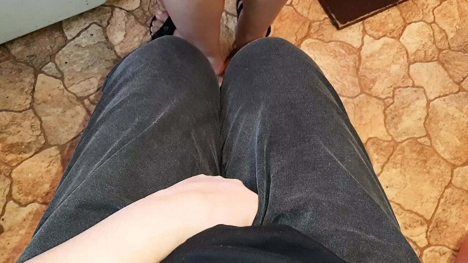 jerk neighbor kitchen while preparing dinner