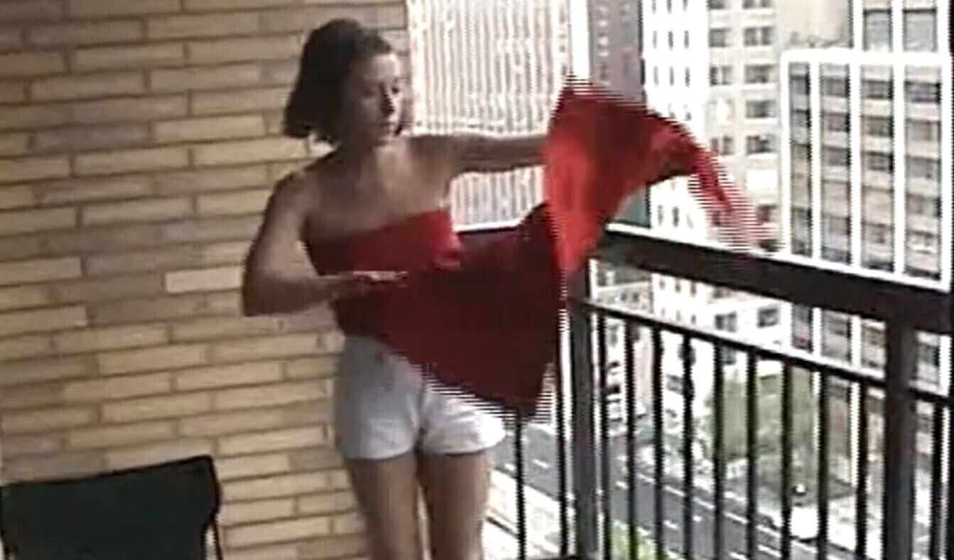 Playing with herself balcony sucking tiny dick outdoors