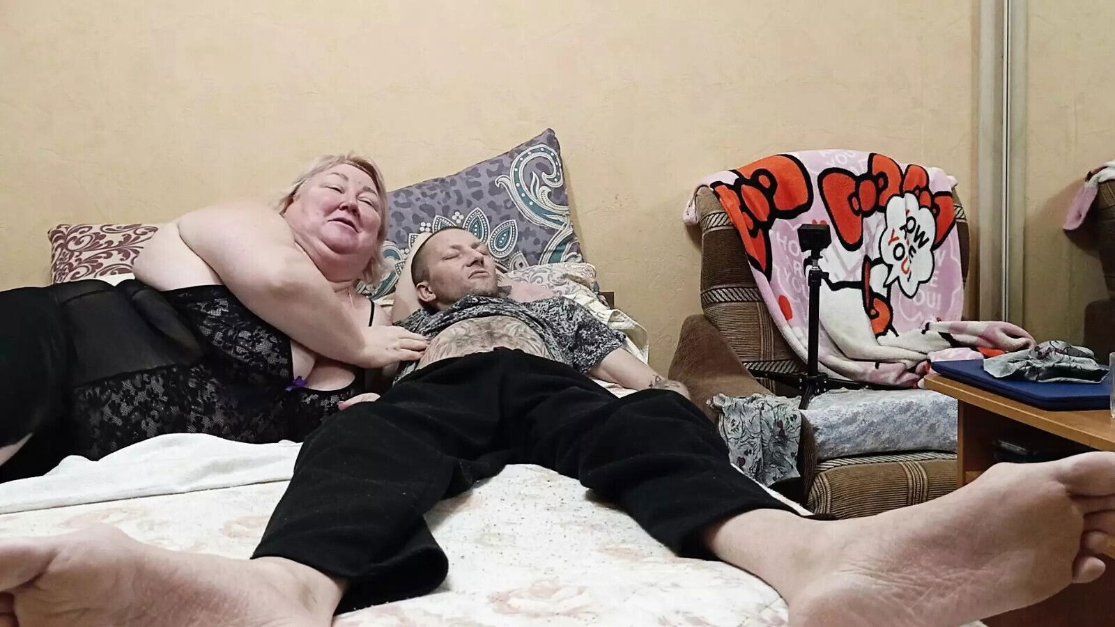 Mother-in-law sucks dick until mouth filled with