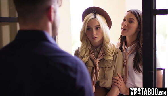 Girl scout teen threesome with MILF scout leader stud