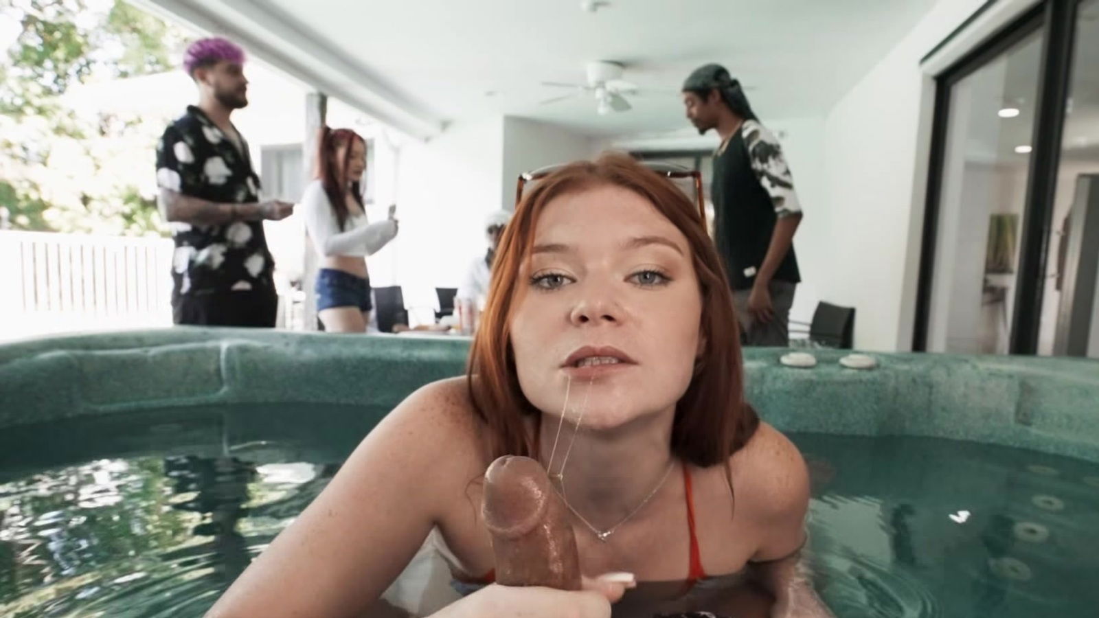 Seductive redhead bimbo Katerina Deville gets fucked with bikini