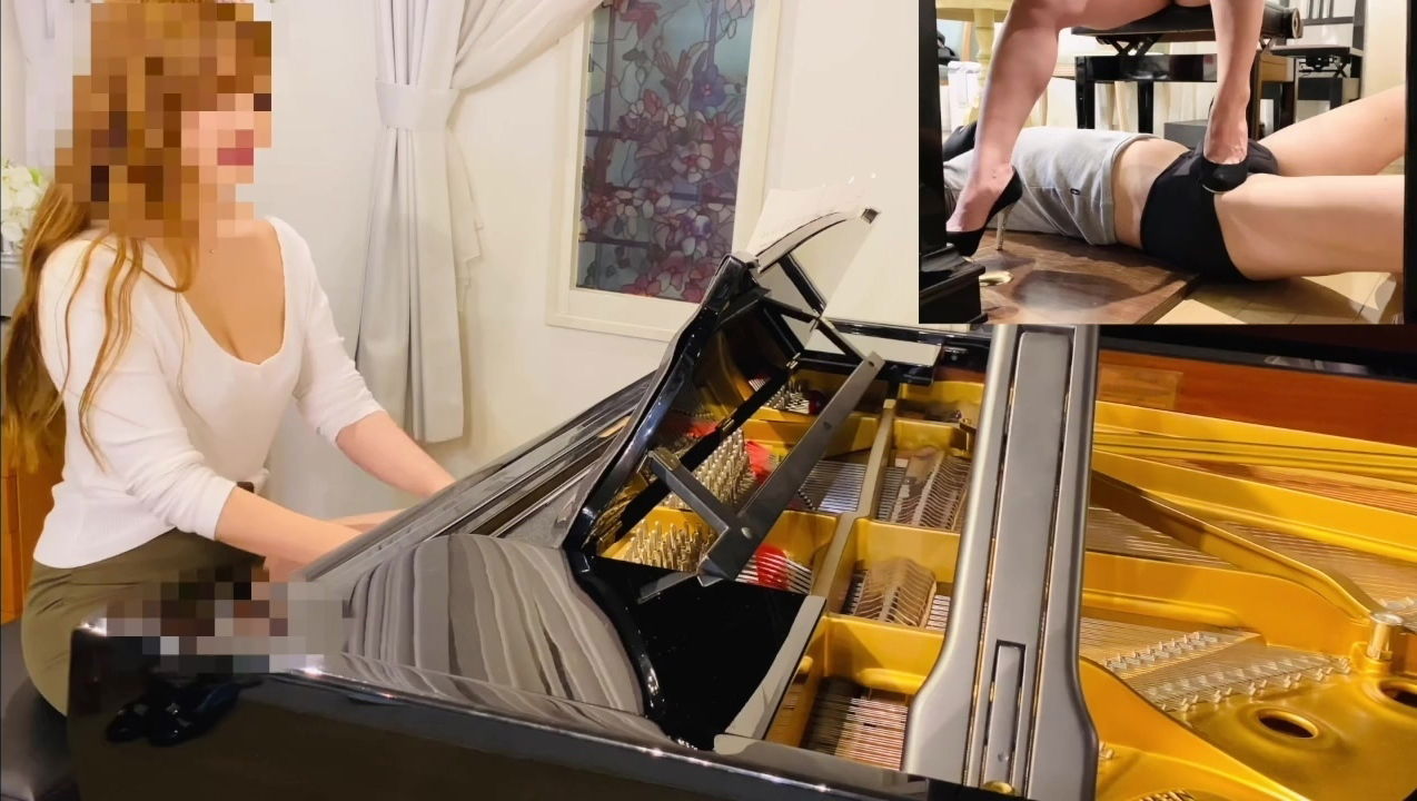 Redhead Asian Teases With Stiletto Shoes Lets Cunt While Playing Piano