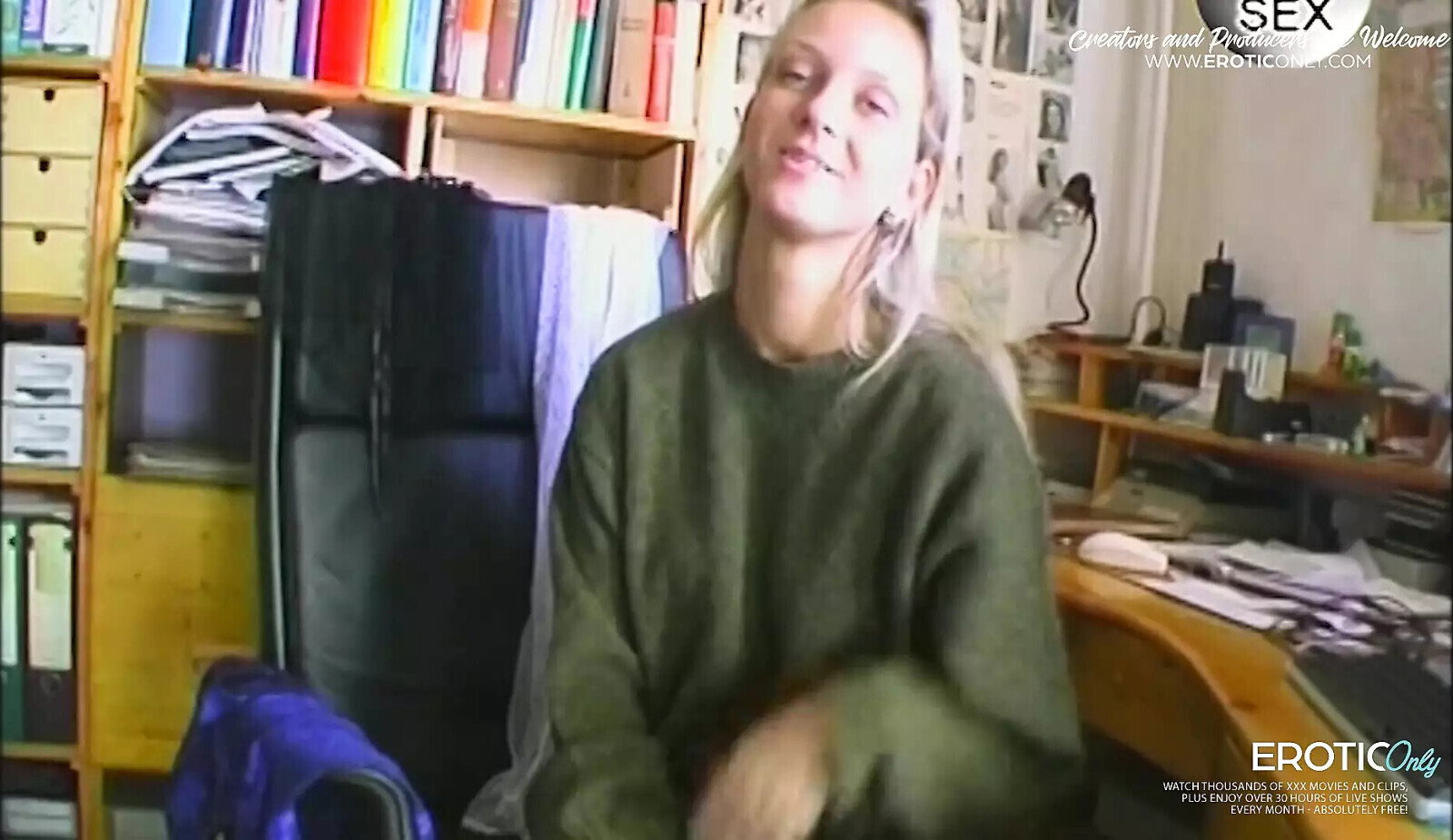 blonde teen masturbates office