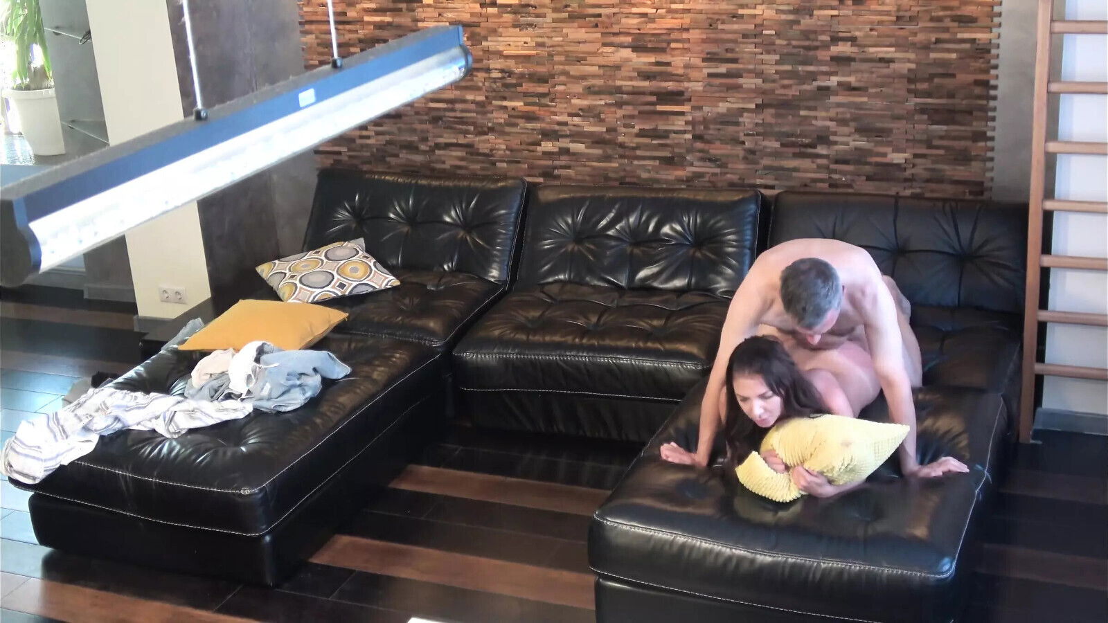 Sexy Brunette Wife Cheating Fucking Leather Sofa