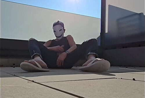 Outdoor indoor masturbation jeans flip flops