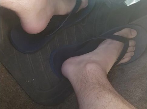 Cute femboy feet while driving