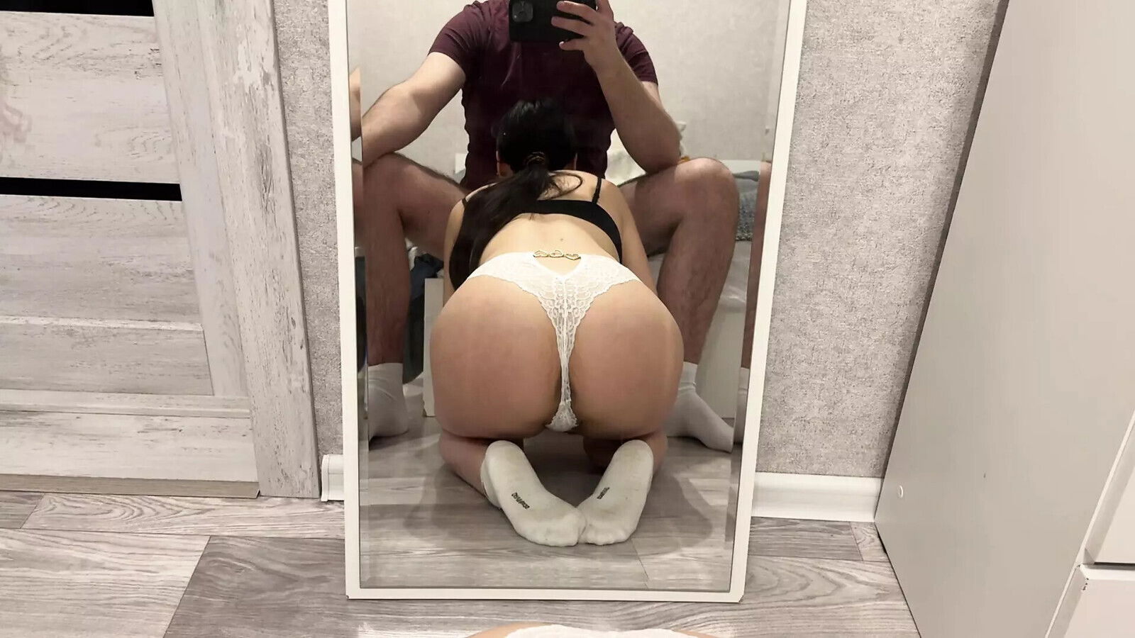 slut white panties sucks after work