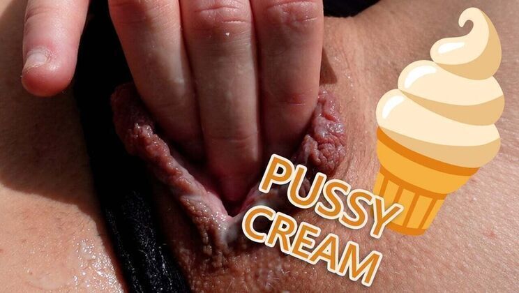 Skinny German Teen with Labia Masturbates Creamy Pussy