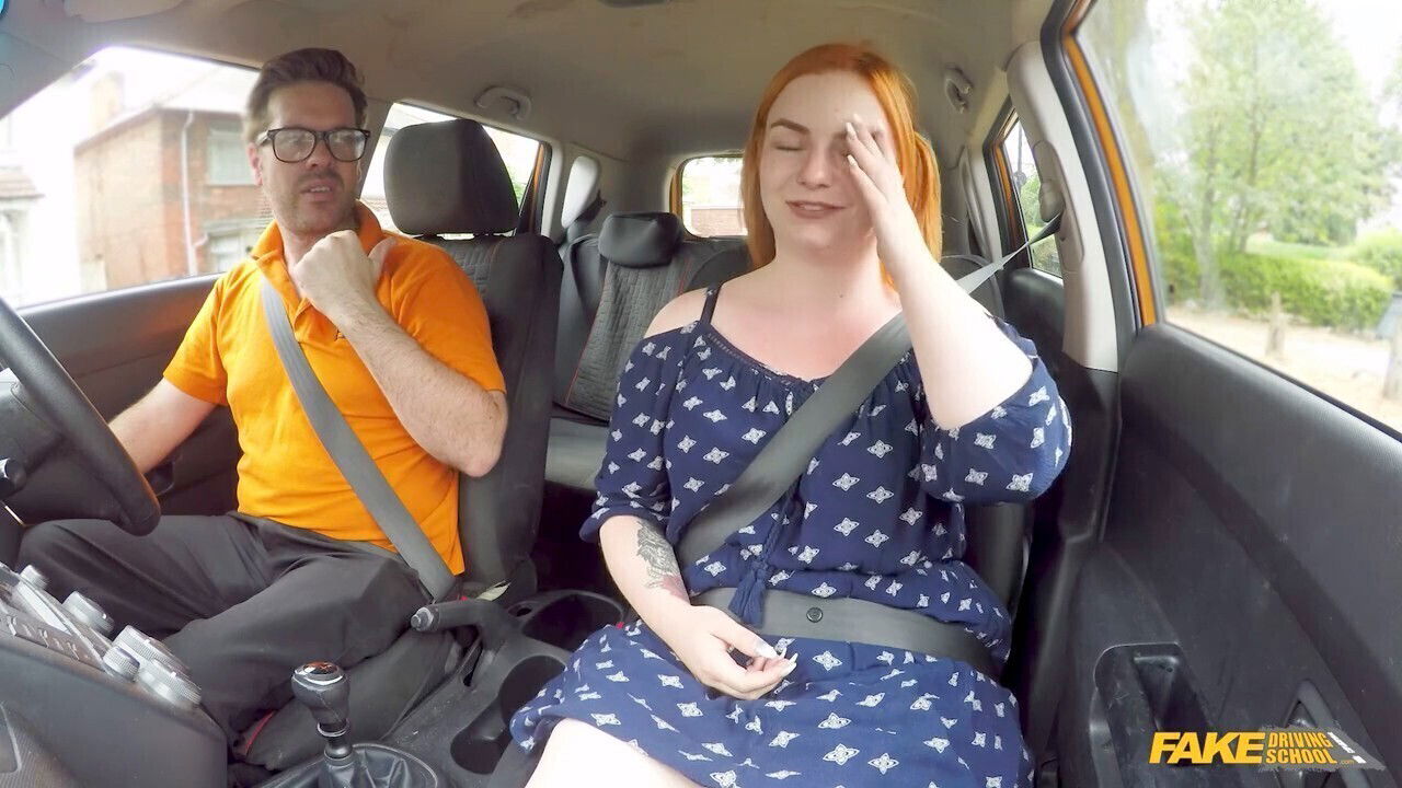 Plump redhead enjoying massive swallows Fake Driving School