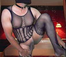 haul Wearing full body stocking with butt plug choker with masquerade sexy room part