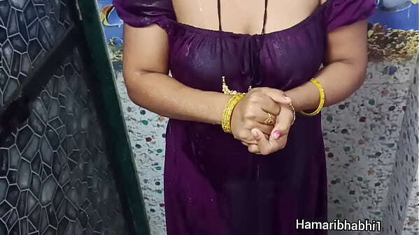 Indian Desi Bhabhi bathing sexy velvet gown.