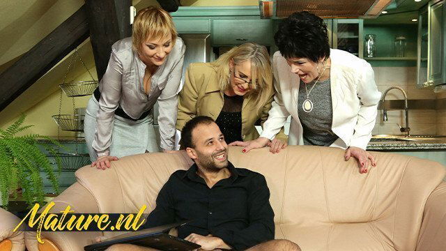 Three Horny Cougars Share Lucky Together