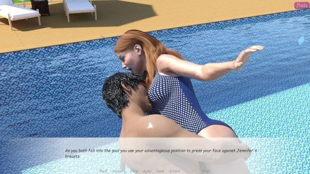 Stepbrother's Wife John pressed face against Jennifer's breasts while diving