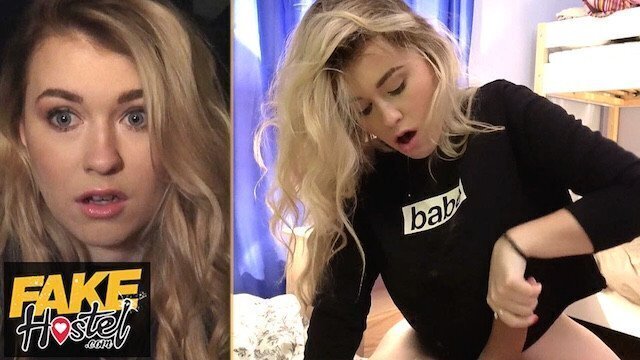 Fake Hostel Pretty young backpacker with tight pink pussy FUCKS like means