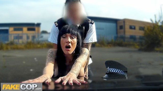 Uniformed Police Officer fucks over bonnet Police Fake