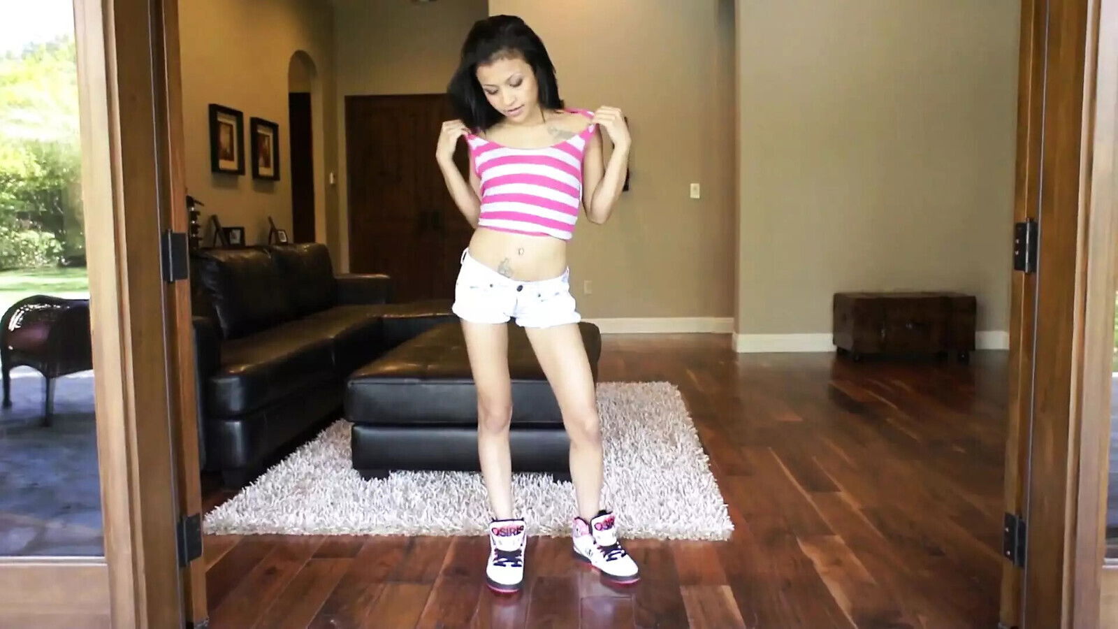 Group with horny girl takes both holes