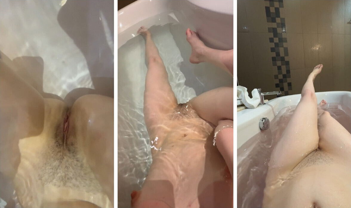 comes with urine after sex! Peeing farting bathtub under water close-up