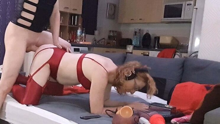 Mature British Wife Lisa Essex Pegs Husband with Huge Black Dildo Bareback Strapon Domination