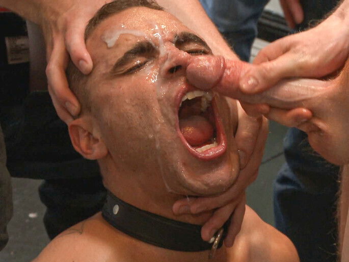 Muscled whore gets publicly fucked and doused with cum