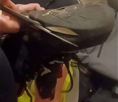 Friend trashing sneakers