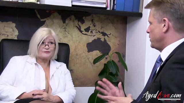 Busty blonde Lacey Starr caught office