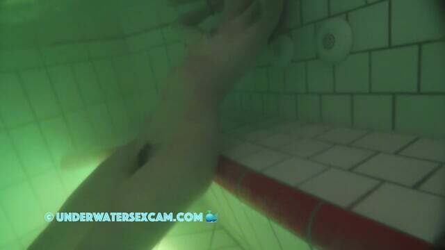French teen masturbates with stream underwater public sauna pool