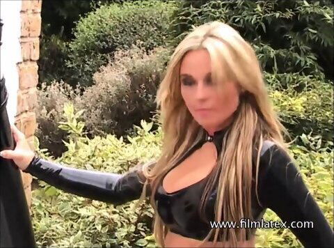 Blonde latex Amandas outdoor heel boots tight rubber-latex