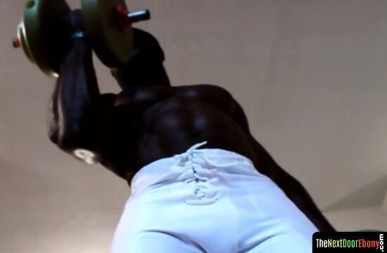 Athletic black stud wanks after workout