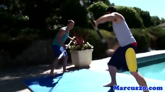 Muscular Jocks Sword Fighting Pool