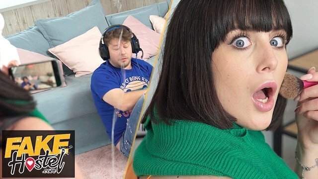 Fake Hostel squirting face prank before CREAMPIE