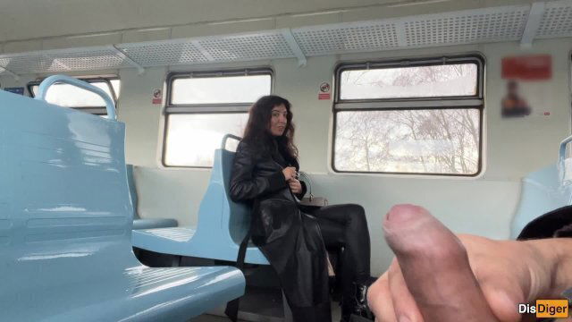 Public Handjob Train Ends Blowjob from Stranger Girl Risky Dick Flashing