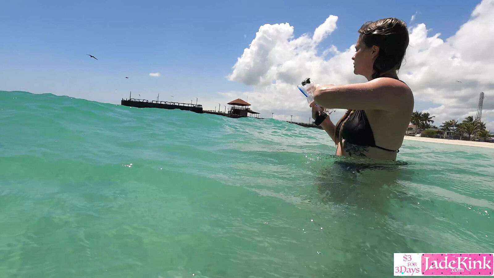 Hot blonde flashing tits, handjob and fucking on public beach