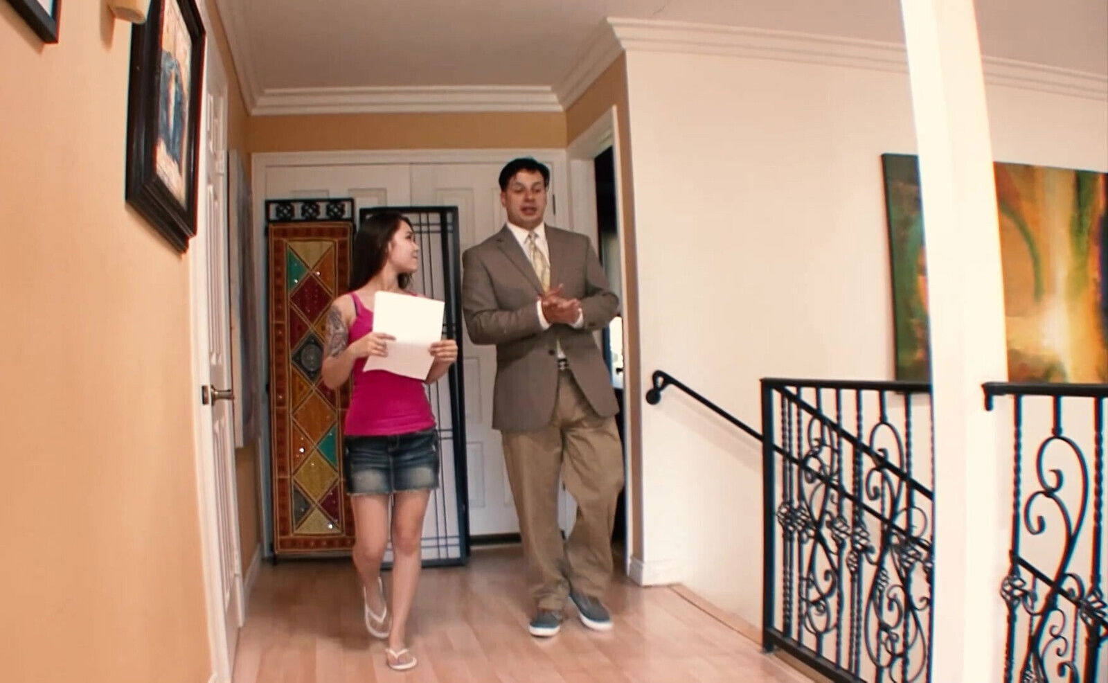 Tatted Asian With Takes White Dick Shaved Pussy