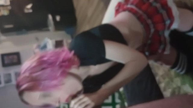 Tiny innocent schoolgirl with braces pink hair wearing tiny skirt gets fucked gets facial