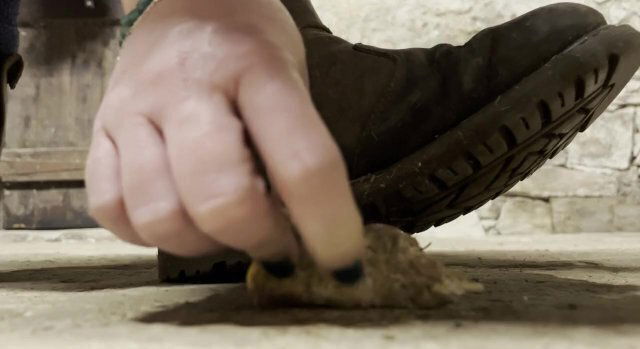 Dirty boots crushing sweets. giantess