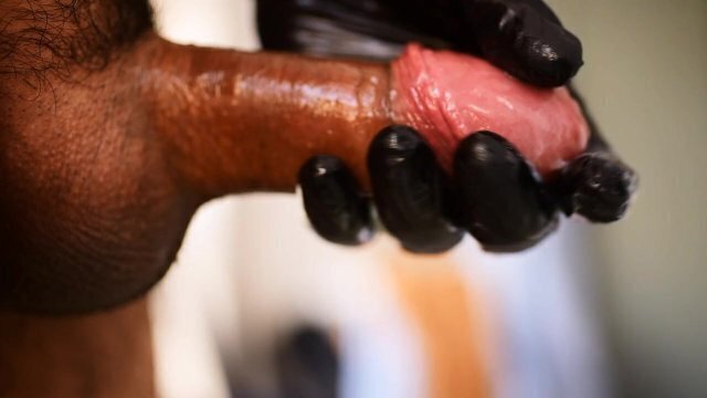 Latex Glove Handjob with lube cumshot