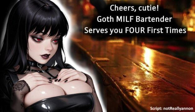 [F4M] Goth MILF Bartender Serves FOUR First Times (Erotic Audio) (+After Care)